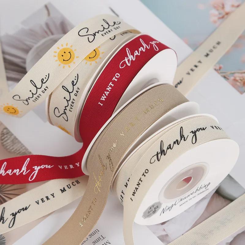 Gold-Stamped Cotton Ribbon for DIY Bows and Holiday Packaging