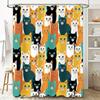 Colorful Cat Print Shower Curtain for Bathroom Decor Modern Pattern Fabric Shower Curtains with Hooks Set In Green, Yellow, Oran