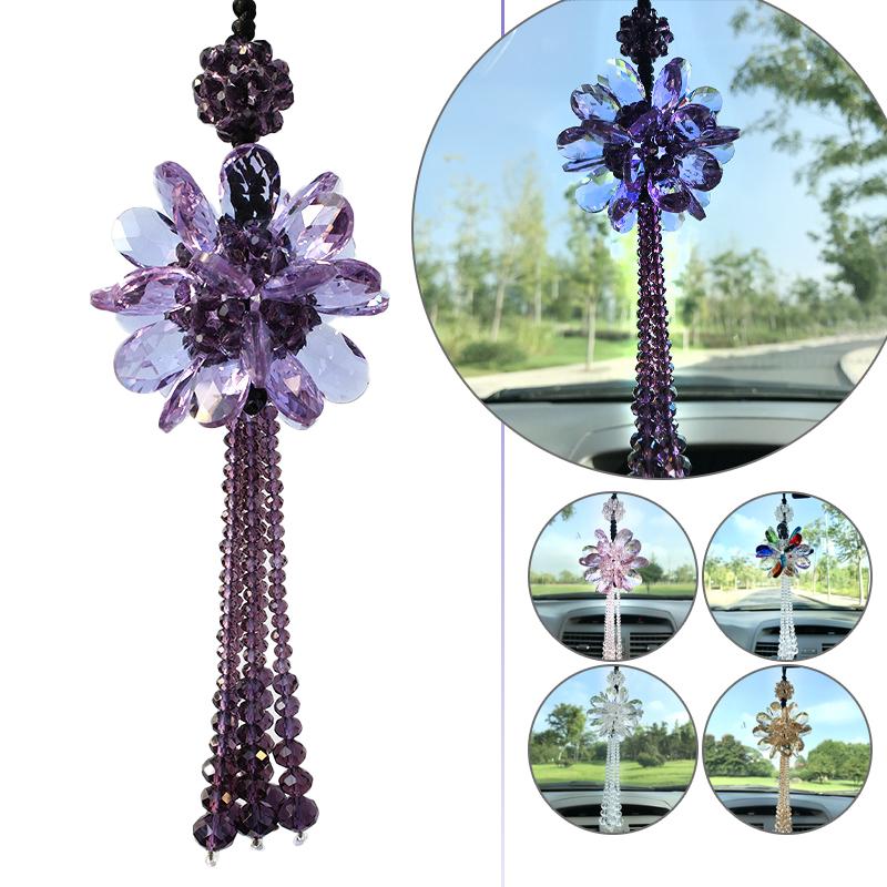 Crystal Sun Flower Tassel Craft Pendant Petals Car Hanging Ornament Auto Rear View Mirror Decor Car Styling Accessories