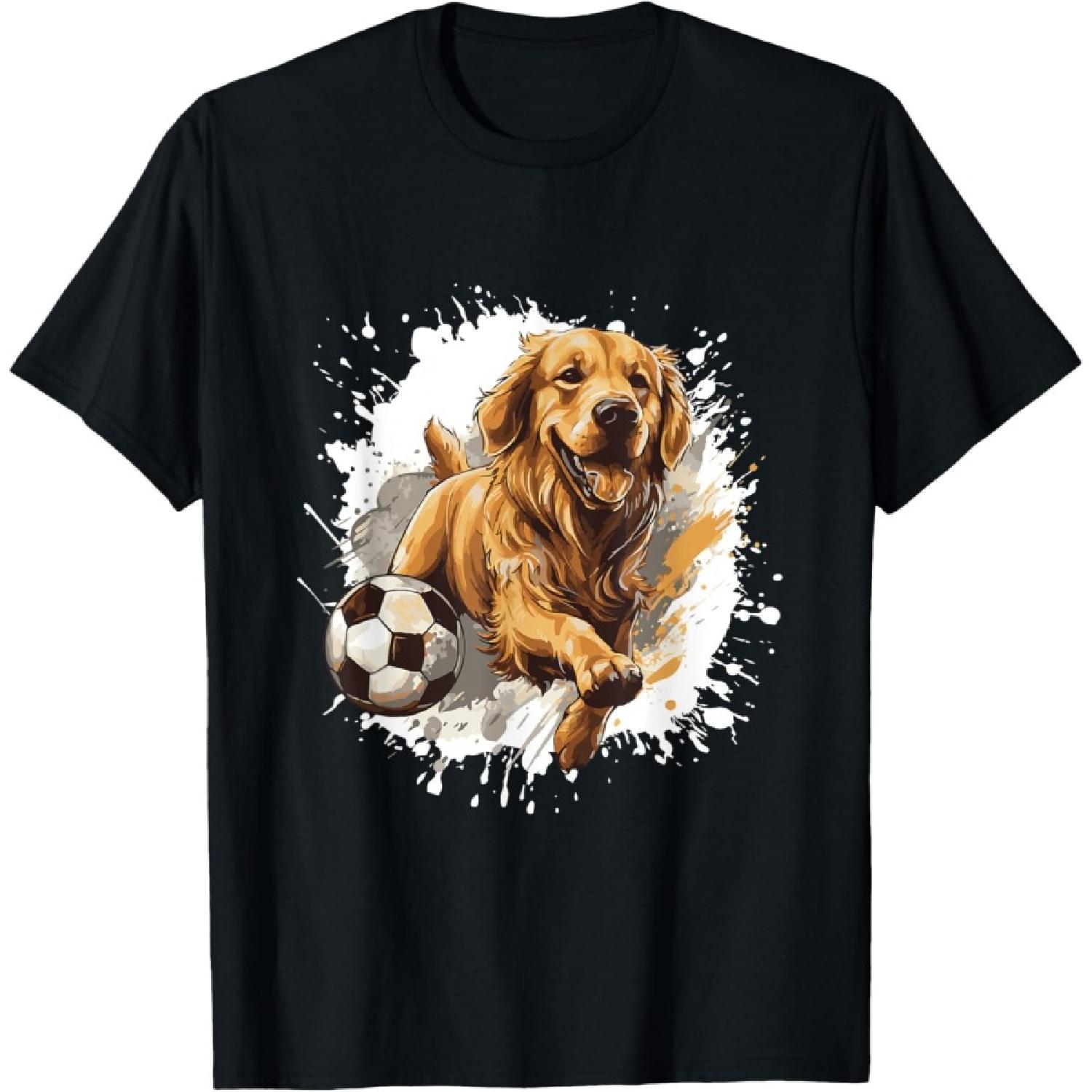 Golden Retriever Dog Playing Soccer Sports Team Animal T-Shirt S чёрный
