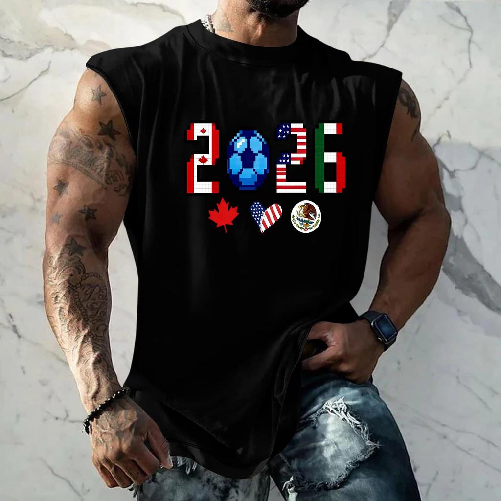 Men's Sleeveless Basic Muscle Tank Top Loose Fit Soccer Themed Graphic Print Summer Casual Athletic Shirt for Daily Wear