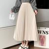 High Waist Long Women Skirt A Line Elastic Pleated Calf Length Solid Simply Classic Female Bottom Thin Summer Y2k Skirt