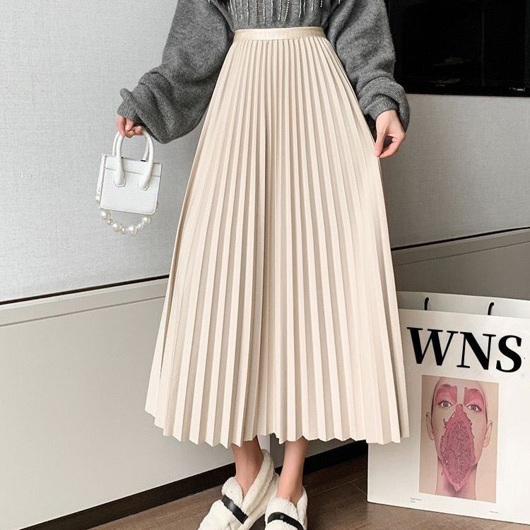 High Waist Long Women Skirt A Line Elastic Pleated Calf Length Solid Simply Classic Female Bottom Thin Summer Y2k Skirt