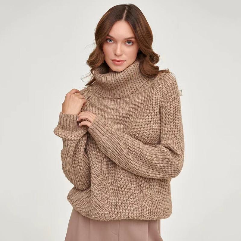 High Neck Sweater, Women's Knitted Loose New Style, High Neck Thickened Autumn and Winter Sweater, High Neck Solid Color Casual Medium Long Sweater