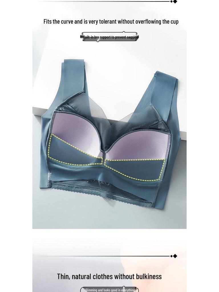 Elegant Women's Lace Back Underwear: Non-Steel Ring, Seamless, One-Piece Vest Bra for Support and Comfort.