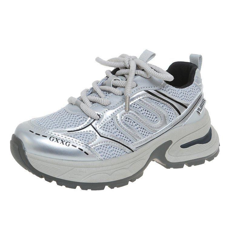 Wilderness late summer~ silver reflective strip color matching mesh platform dad shoes sneakers 2025 spring women's shoes new