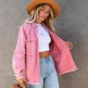 Herbst Damen Langarm Jeansjacke Raw Edge Mittellange lockere Jacke