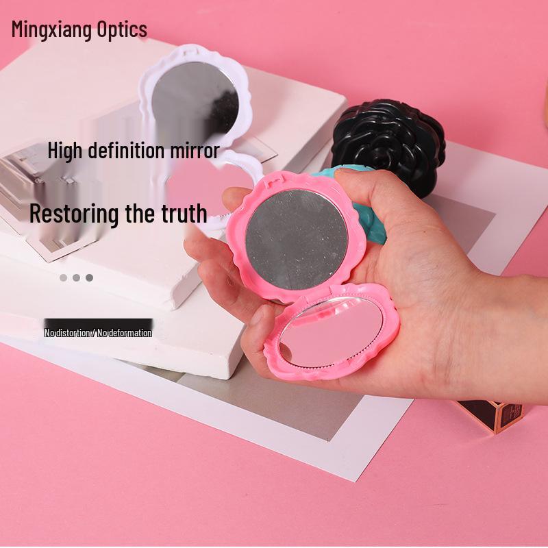 Portable Rose Flip-Top Double-Sided Compact Mirror - Small Gift for Girls