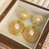 3.5cm Gold Plated Exaggerated Striped Round Clip On Earrings For Women Party Temperament Jewelry