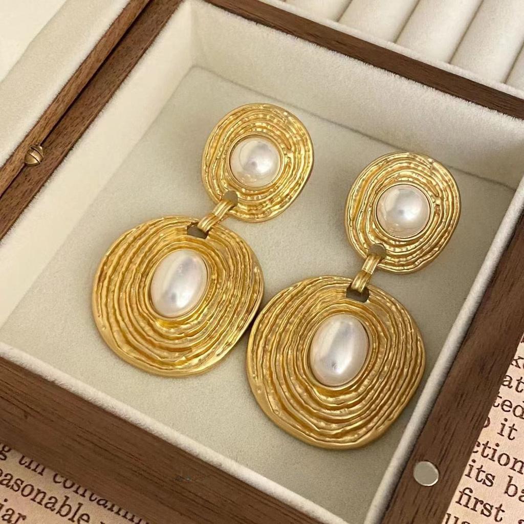 3.5cm Gold Plated Exaggerated Striped Round Clip On Earrings For Women Party Temperament Jewelry