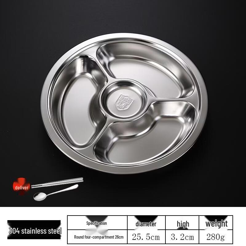 JingJingRS 26cm Divided Stainless Steel Plate
