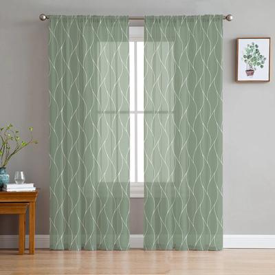 Salbeifarbene lange Wellenlinie Tüllvorhänge für Wohnzimmer Küchendekoration Chiffon Fensterdekorationen Voile Transparenter Vorhang
