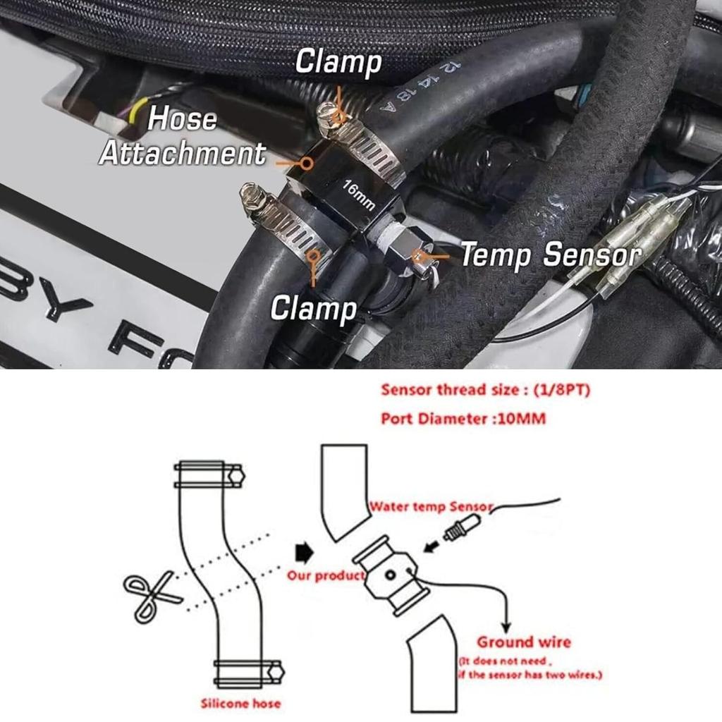 Black Water Temp Gauge Radiator Temperature Water Temp Joint Pipe Sensor Hose Adapter 18MM 20MM 22MM 24MM Interior Parts