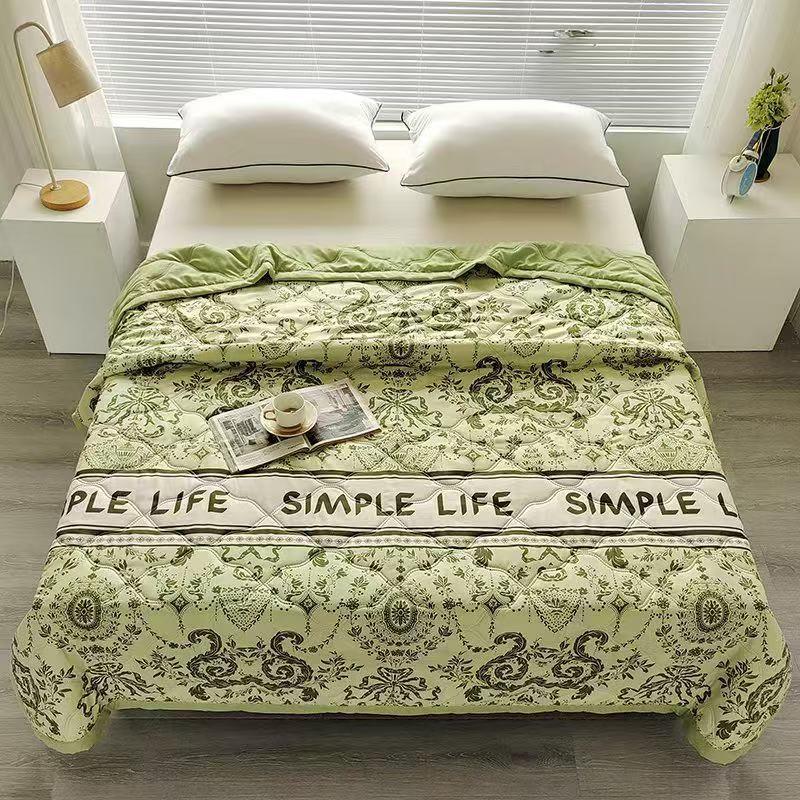 INS Skin-Friendly Washable Cotton Summer Quilt - Brushed Flannel Cooling Blanket for Dorms