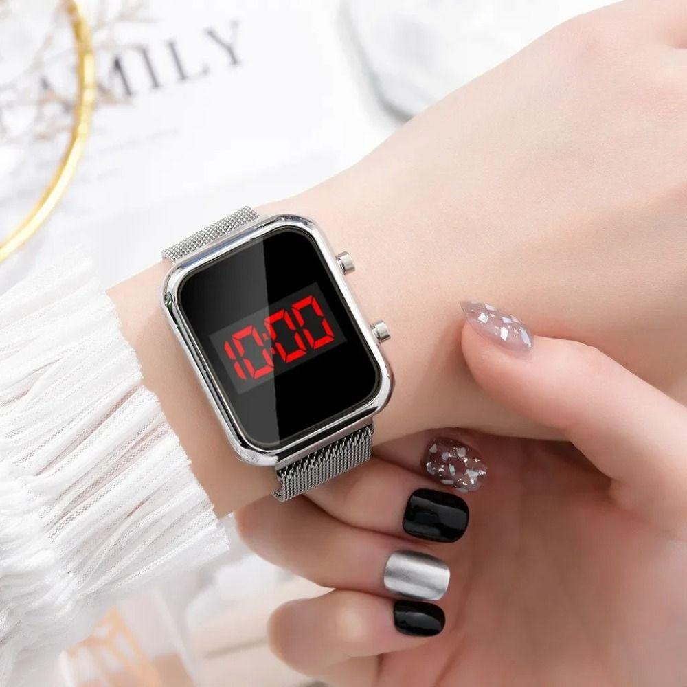 Magnetic Buckle Digital Watch Alloy LED Display Watch Button Control Watch  Women Men