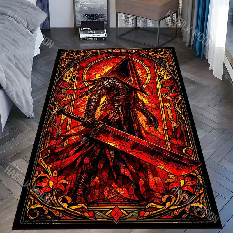 Gothic red warrior with sword Print Carpet Rug for Living Room Bedroom Sofa Doormat Home Decor Non-slip Floor Mat