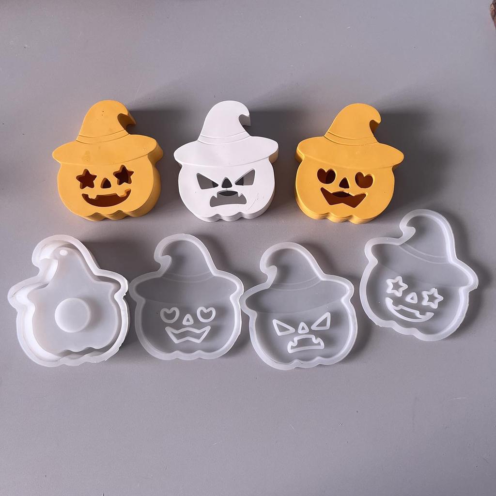 Pumpkin Silicone Mould White Emoticon Pumpkin Mold Halloween Light Mold Compact Plaster Drip Mold For Halloween Party Birthday