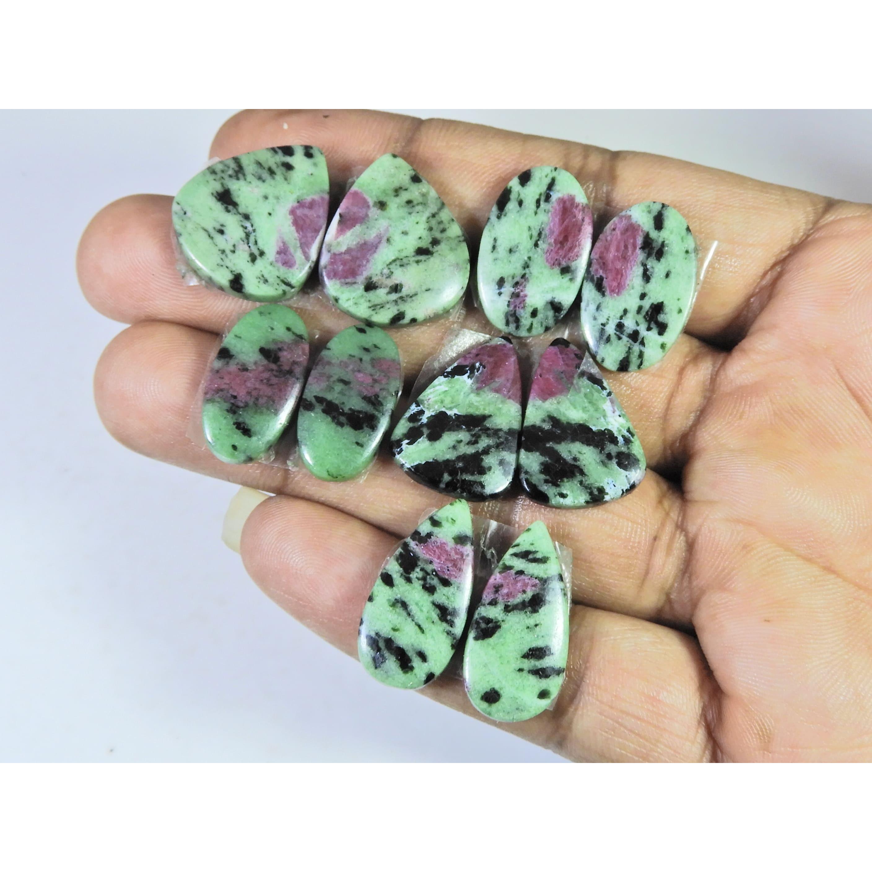126Cts. Natural Ruby Zoisite Pair Mix Cabochon Loose Gemstone 5Pair Lot C-1263