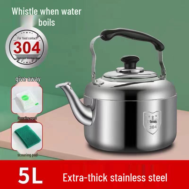 Large Capacity Stainless Steel Whistling Kettle - Thickened for Household or Commercial Use On Gas Stoves