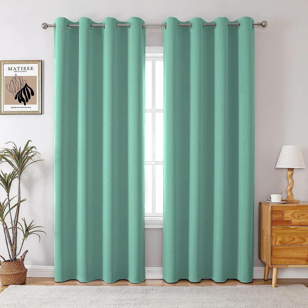 Set Of 2 Room Darkening Thermal Insulated Polyester Blackout Curtain (Light Green)