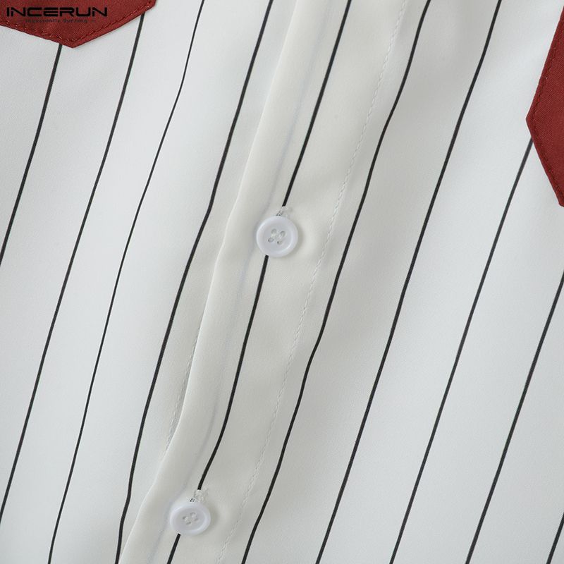 INCERUN Men Tie Lapel Neck Short Sleeve Button Down Cartoon Print Casual Cropped Shirts