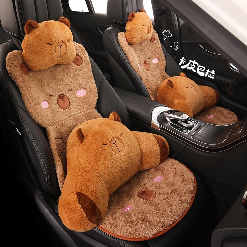 Cartoon Cute Capybara Winter Plush Car Seat Cushion for Cadillac CT5, Aoge XT4, XT5