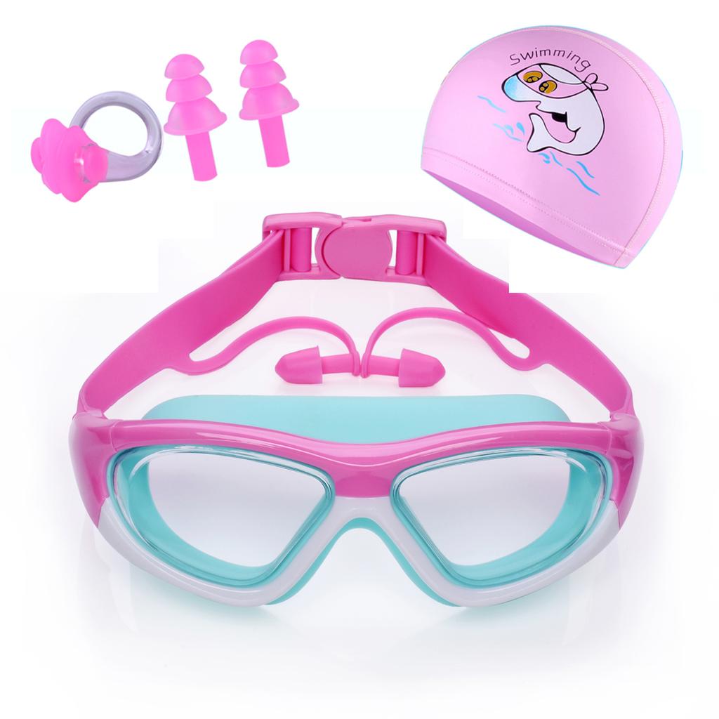 Children's Swimming Goggles Boys and Girls Swimming Goggles Large Frame Goggles One-piece Earplugs Nose Clip Swimming