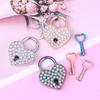New Metal Love Wish Lock Keyed Padlocks Diamonds Heart Shaped Lock For Jewelry Box Small Wooden Box