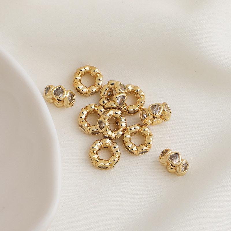 14K Gold Plated Colorful Zircon Heart Spacer Beads for DIY Jewelry Accessories