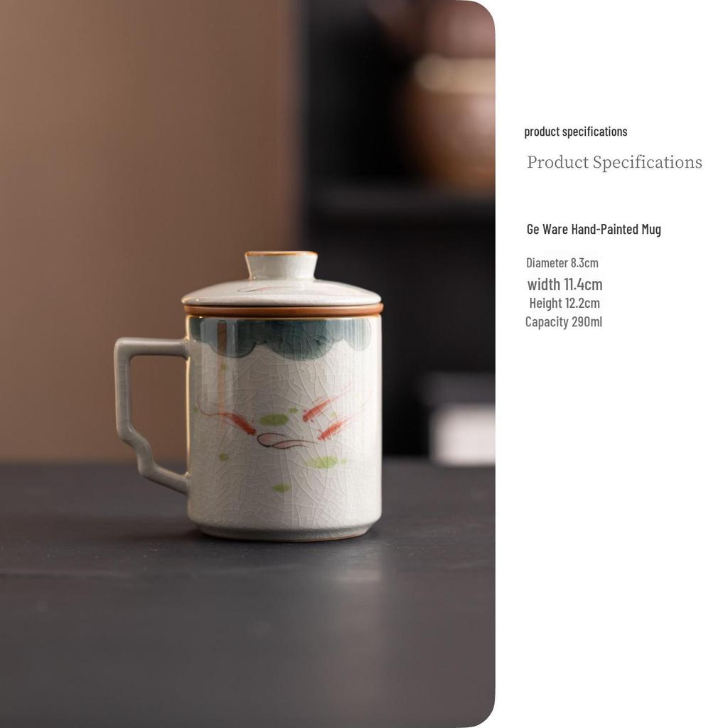 Ge Kiln Ceramic Tea Cup Set: Three-Piece Mug with Inner Liner, Gift Box, Logo Customizable, Perfect for Business Gifts