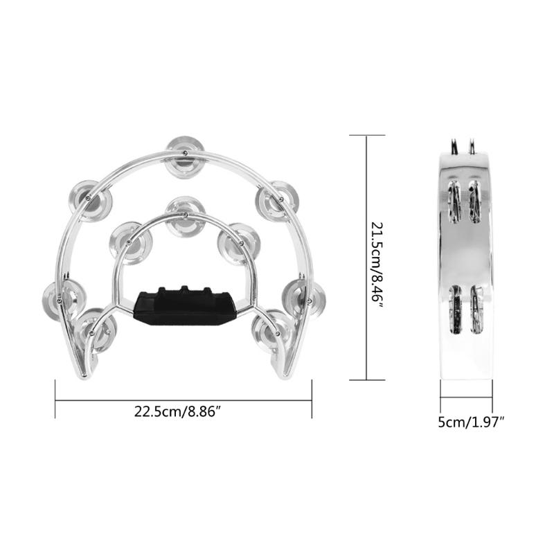 Tambourine Metal Jingles Hand Held Percussion Half-Moon Tambourine for Kid-Early Education,Adult,KTV,Party Entertainment