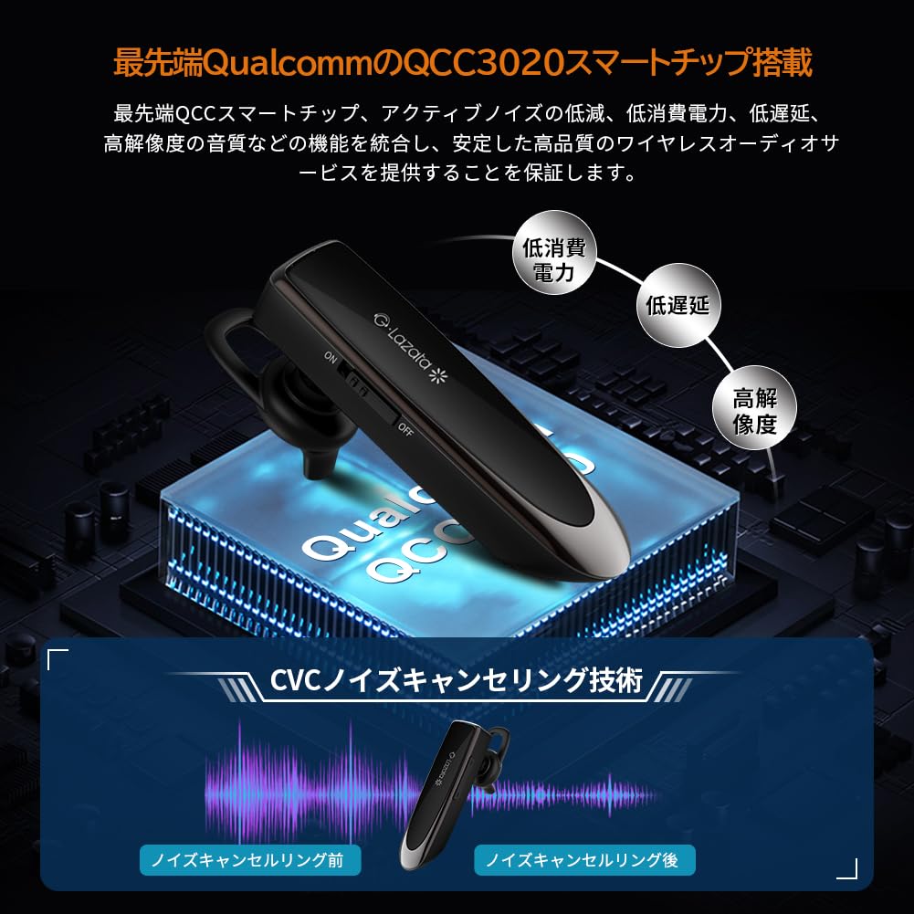 Cuffia Audio Giapponese Glazata, Auricolare Singolo Bluetooth 5.1 con Chip Smart Qualcomm 3020, 20 Ore di Autonomia in Conversazione, Microfono Integrato per