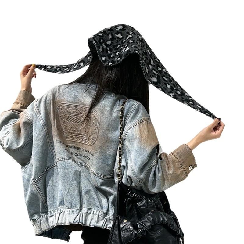 Scarf New retro wool triangle scarf scarf autumn and winter warm scarf leopard print jacquard scarf scarf shawl