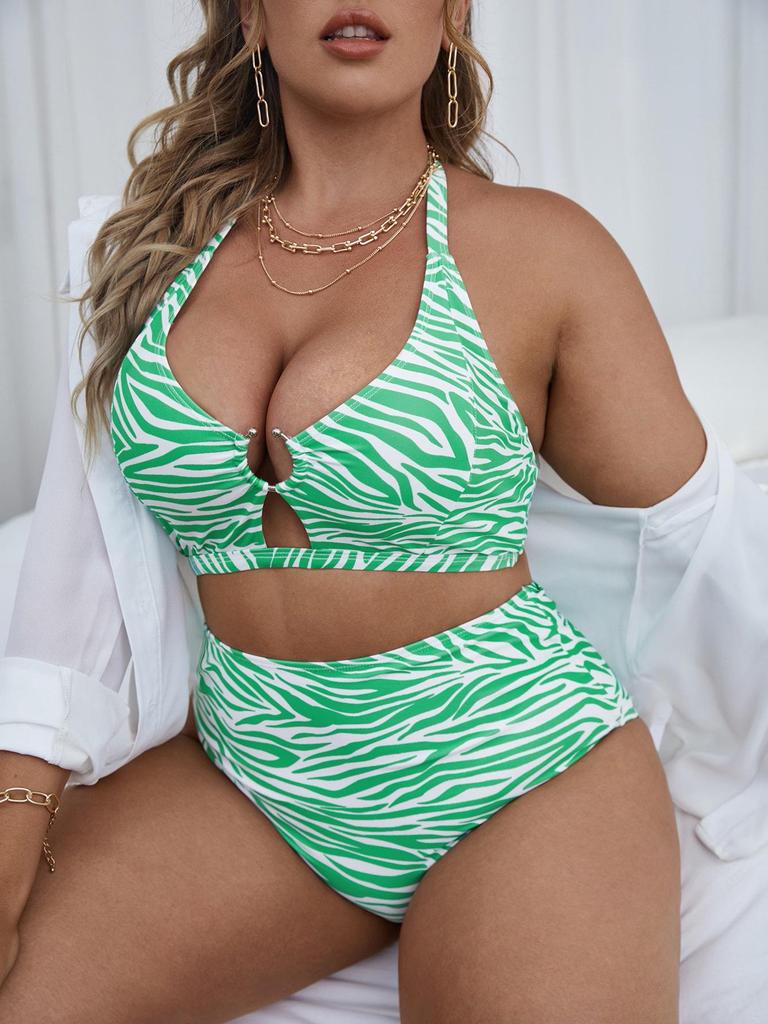 2024 Trendy Plus Size High Waist Backless Split Swimsuit Bikini for Women