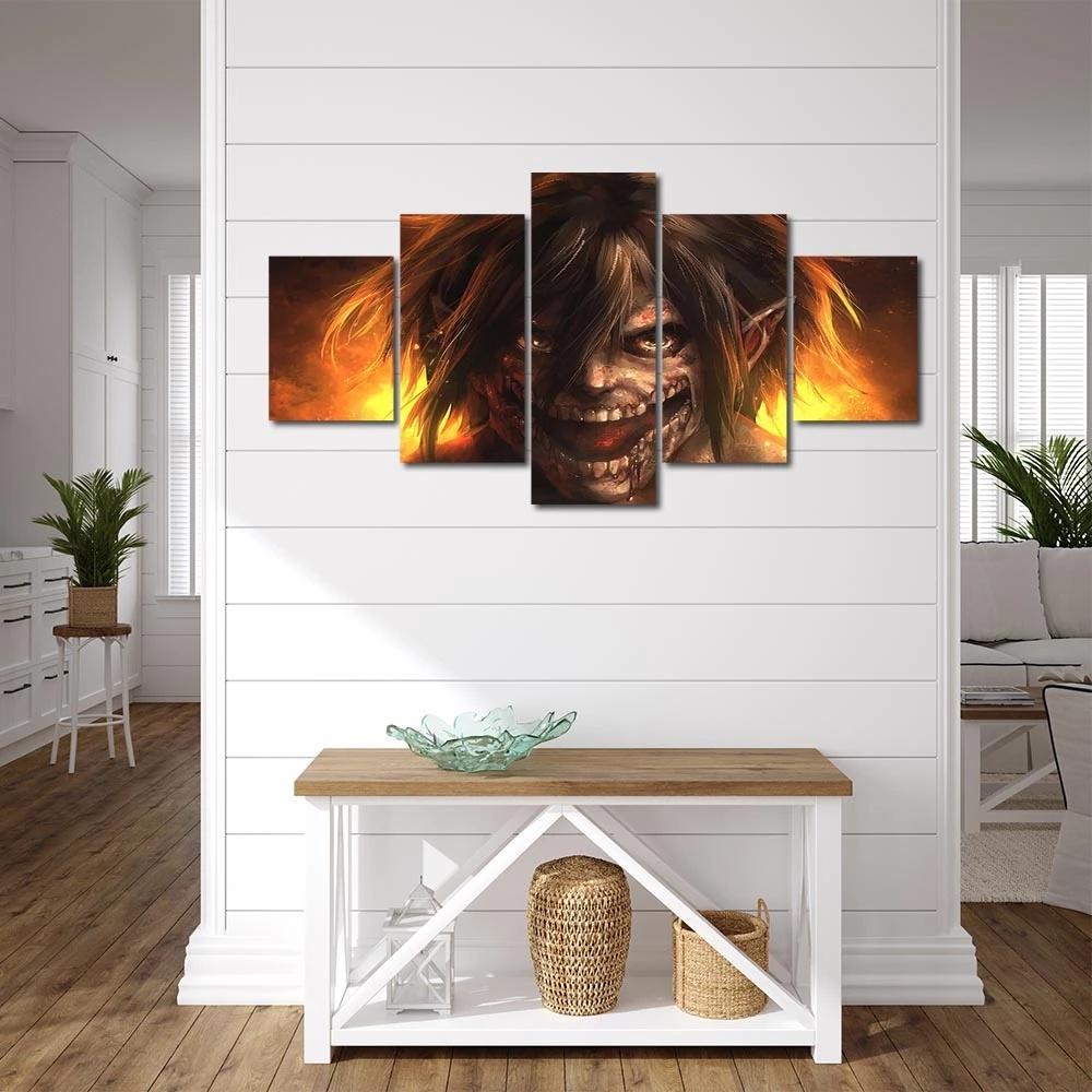 Prints Anime Characters Picture 5 Pieces ATTACK ON TITAN Painting Poster Canvas Modular Wall Art Living Room Home Decor No Frame