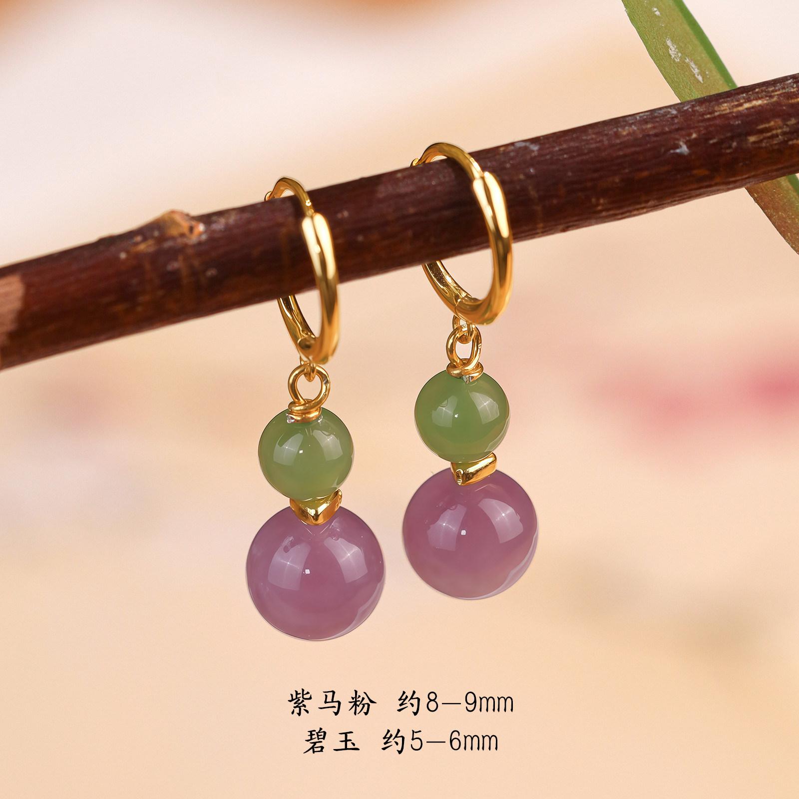 

Natural Purple Jasper Feng Shui Earrings New Popular High-End Copper Alloy Stud Earrings for Women Pink Yoga Purple Jasper E