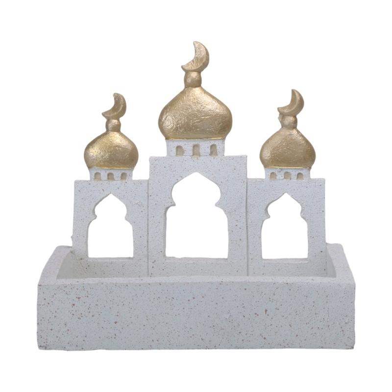 Gold and White Mosque Tower Model with Storage Box,Ramadans Eid Home Decors Decorative Ornament for Table Bookshelf