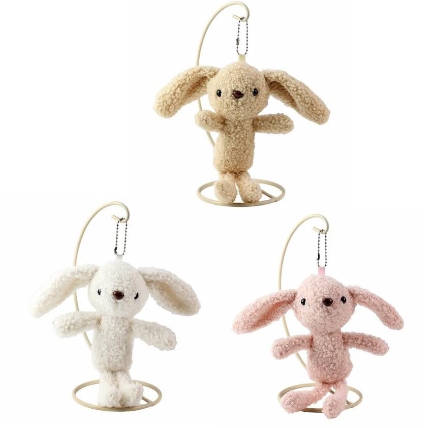 

[Set of 3] Rabbit Mascots, English Lop, Holland Lop, Pink, White, Beige, with Ball Chain, 11cm (Set of 3)
