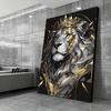 A Canvas Painting Of A Lion With A Golden Crown And Geometric Patterns - Wall Home Decoration   Suitable For Homes And Offices
