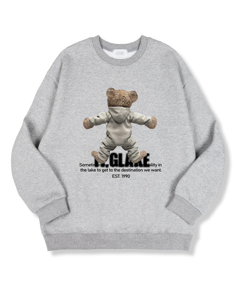TI.GLAKE Back Hood Bear Oversized Special Double-Sided Sweatshirt Gray