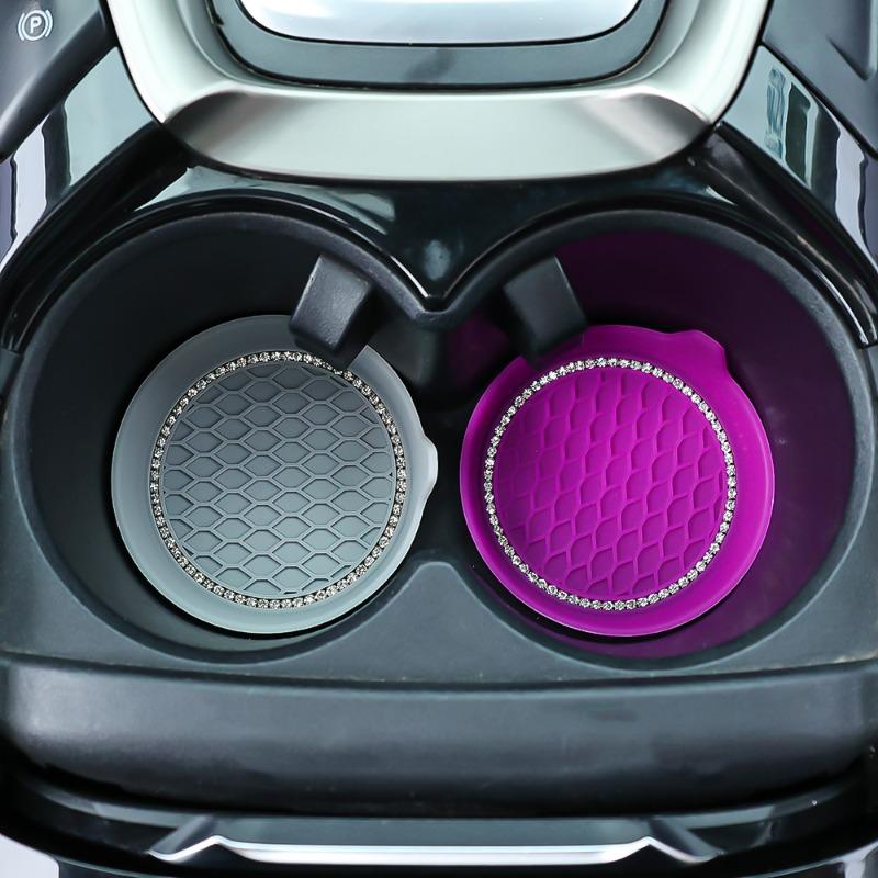 Coaster pentru pahare cu apa auto, silicon, impermeabil, anti-alunecare, cu inserție circulară, subțire pentru pahare cu stras, accesorii pentru interiorul mașinii