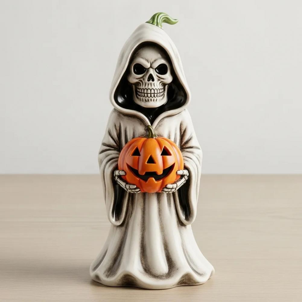 High-quality Halloween Ornament Resin Pumpkin Sculpture Spooky Halloween Skull Pumpkin Figurine Resin Skeleton Statue Indoor