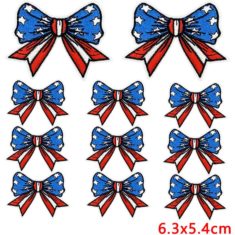 10pcs Wholesale Cartoon Full Embroidered Star Bow Iron On Patches For Clothing Diy American Flag Elements Cartoon Sew Applique 