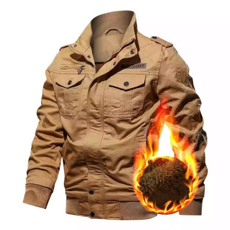 Nová pánská bavlněná bunda volného střihu s nášivkovými kapsami a sametovou podšívkou pro běžné nošení