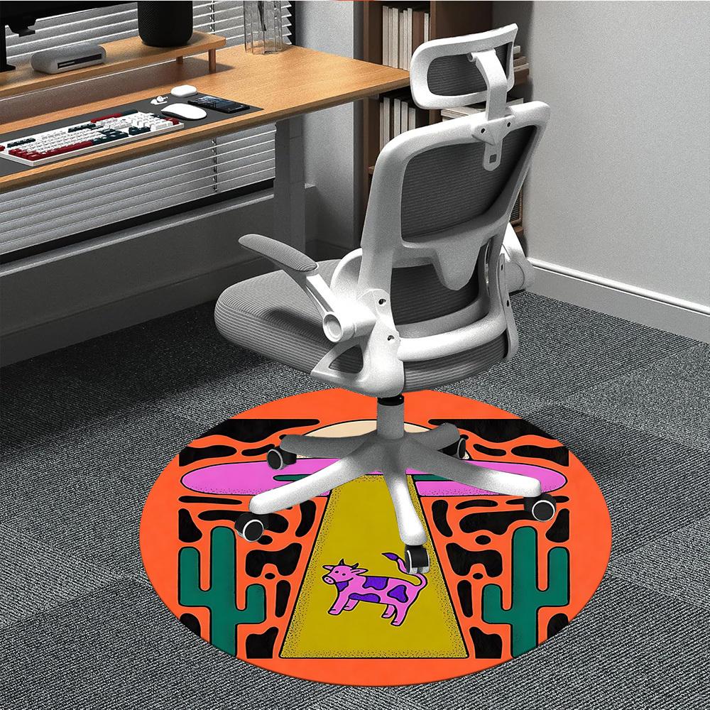 1pc UFO Cow Office Round Area Rug, Indoor Mat Suitable For Office, Under Office Chairs Bedroom Living Room Home Decor, Room Deco