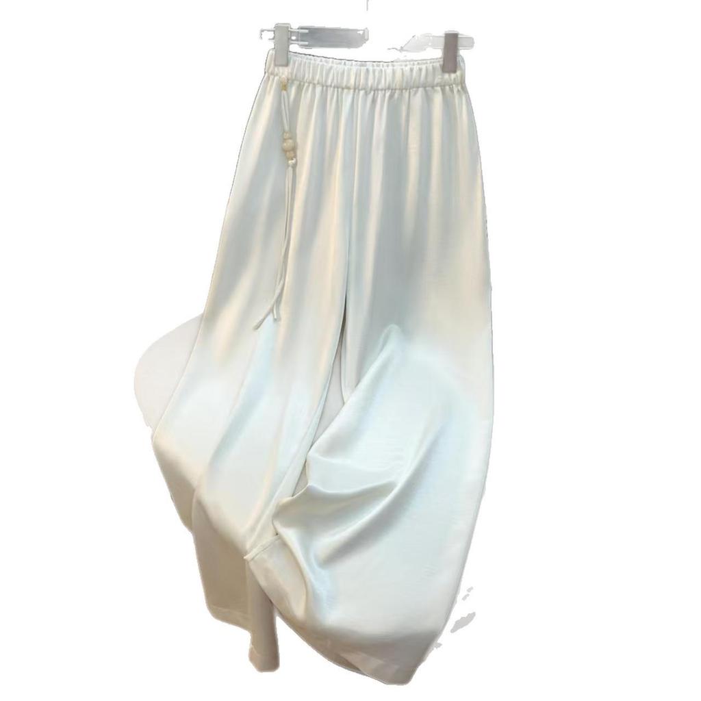 Women's 2026 Silk Satin High Waist Straight-Leg Pants - Slimming & Stretchy for Middle-Aged Moms