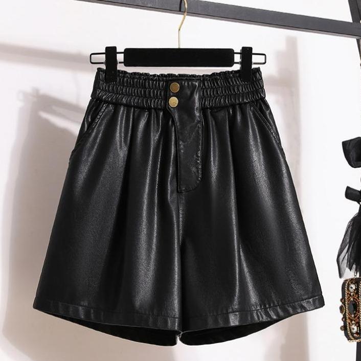 DIMANAF Plus Size 2024 Toamna Iarna Noua Piele PU Pantaloni scurți cu talie înaltă Femei Pantaloni largi cu picioare largi Pantaloni scurti