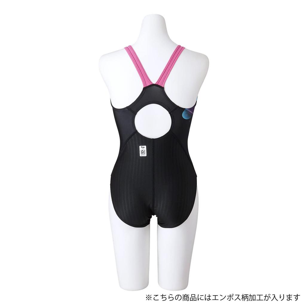 MIZUNO Stream Ace Size FINA Swimming Model Size 92 Challenge Women's Low-Cut Swimsuit, Black/Sax, M, (International Federation) Approved, N2MA2742,