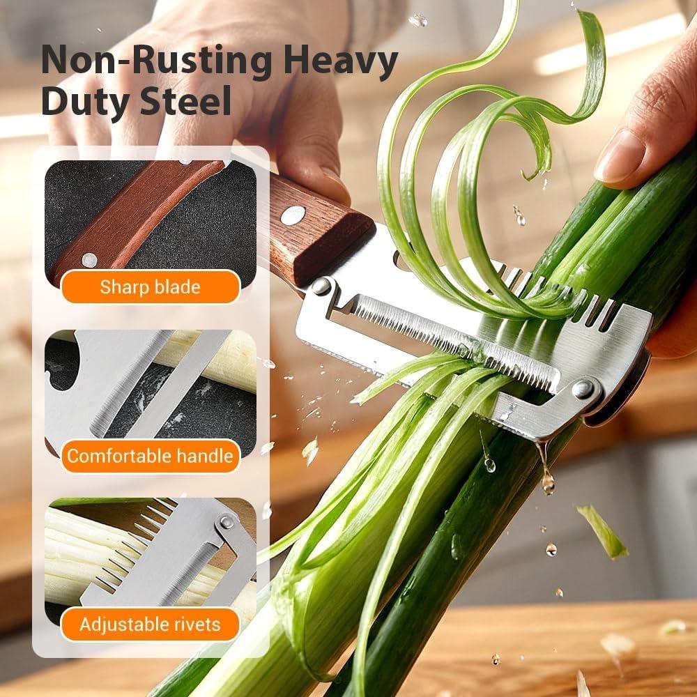 Multi-functional kitchen peeler, 2026 upgraded stainless steel peeler, durable wooden handle peeler, professional tool for home kitchens.