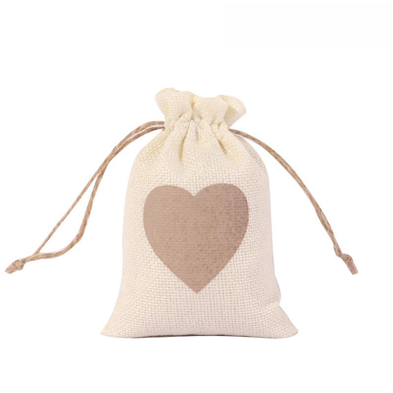 20pcs Heart-shaped Linen Drawstring Bag Valentine's Day Wedding Candy Gift Packaging Bag Drawstring Bag